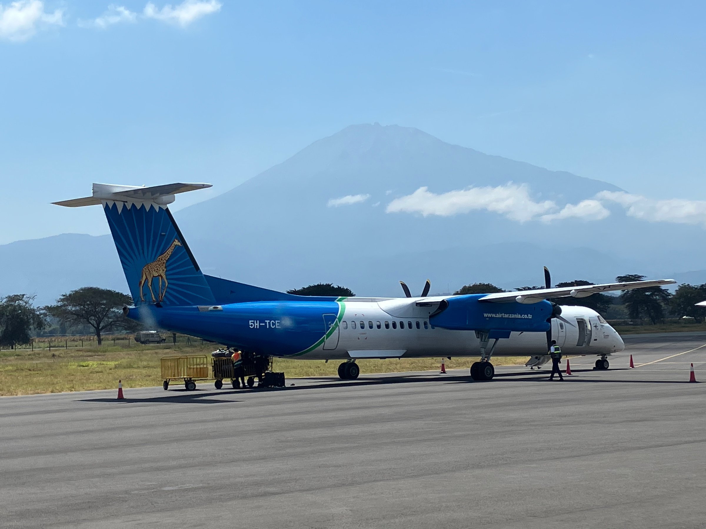 Aircraft in Tanzania with a mountain in the distance