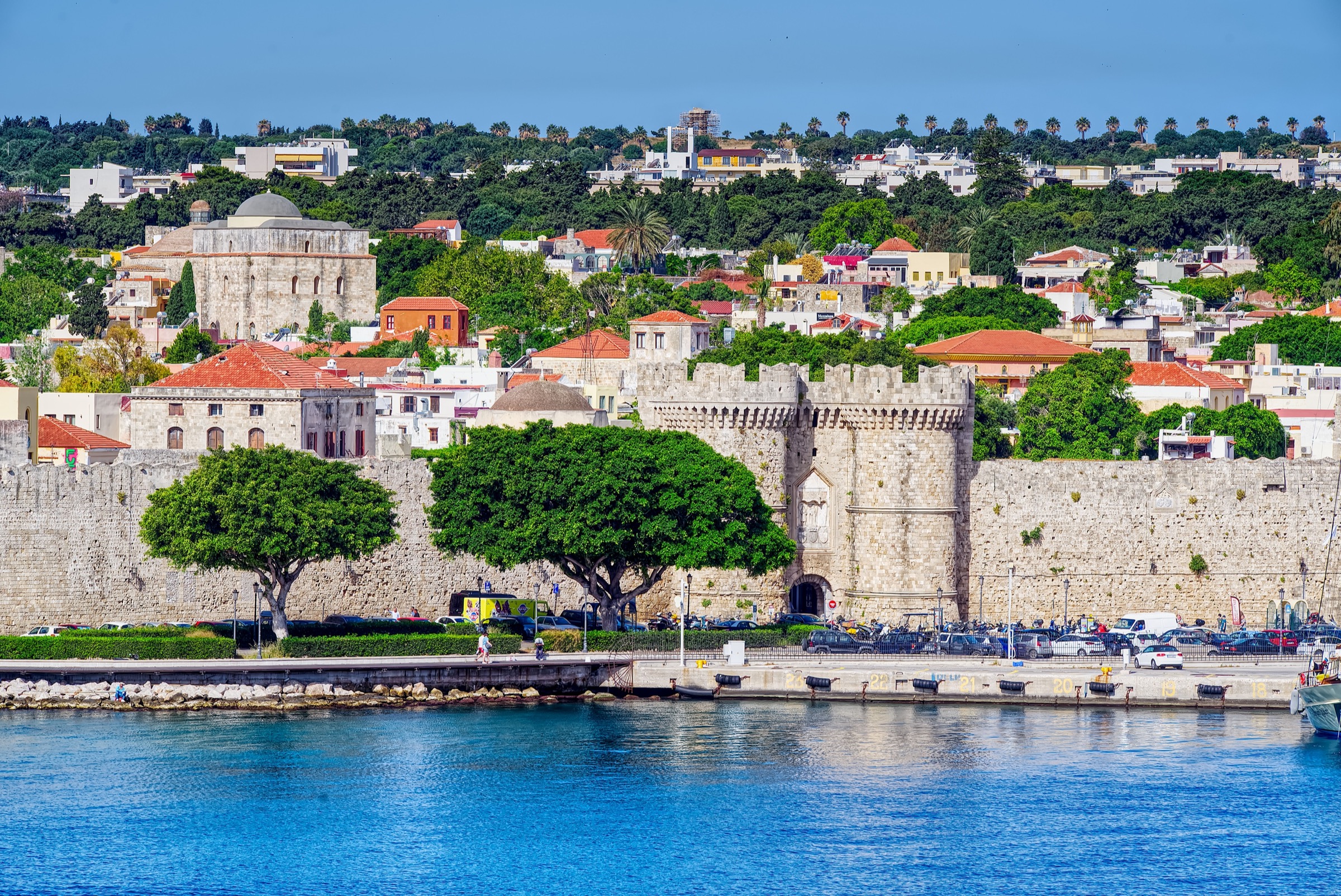 Historic Old Town walls on Rhodes, Greece