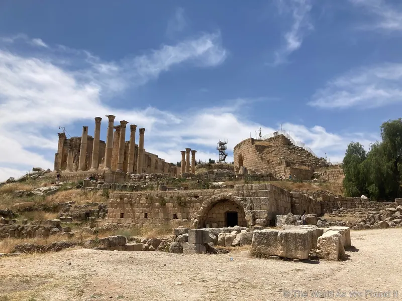 Ancient stone ruins and columns at Jerash in Jordan