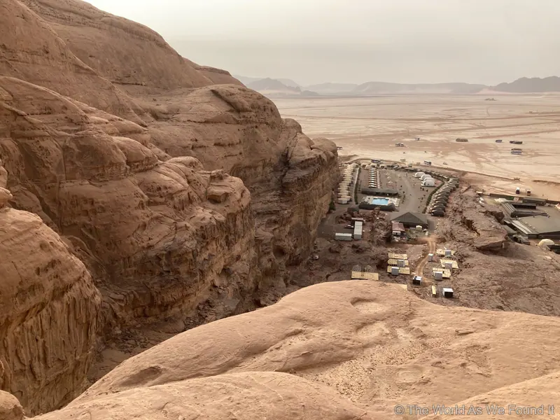 A desert camp surrounded by the Wadi Rum landscape